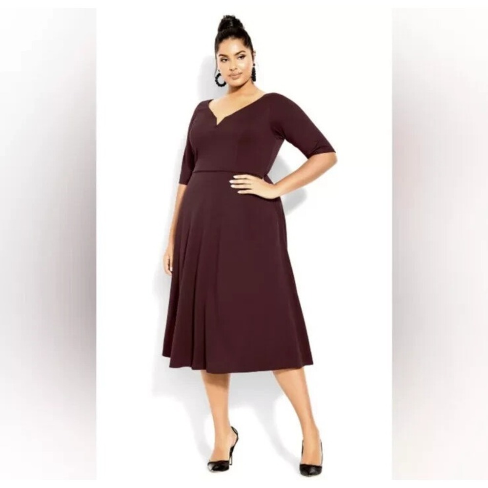 City Chic Maroon Plus Size Dress Women Pockets Size Large Size 20